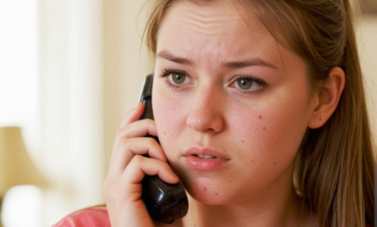 Girl with phone phobia looking worried while listening the phone girl with social anxiety looking worried while on the phone.